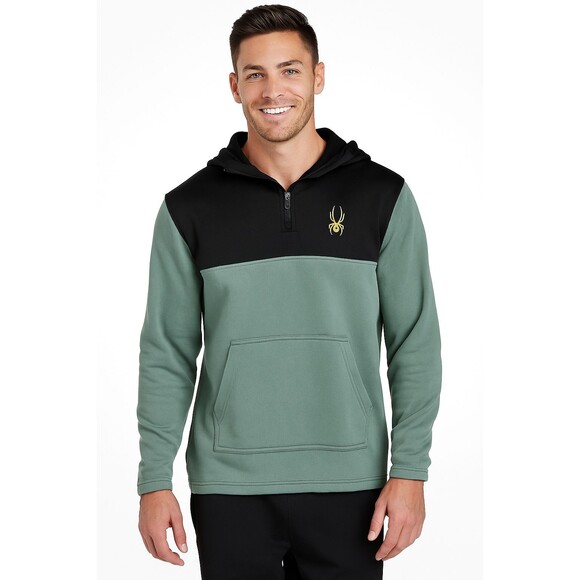 Spyder Pullover Hoodie Ghost Men's Racer 1/4 Zip Green/Black Size Medium - Picture 1 of 7
